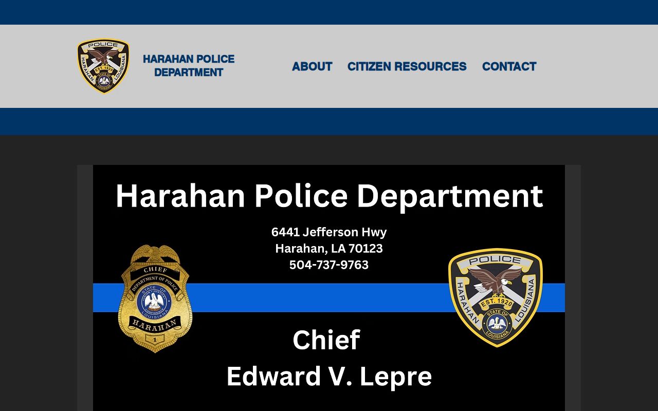 Official Harahan Police Department website with mobile app access