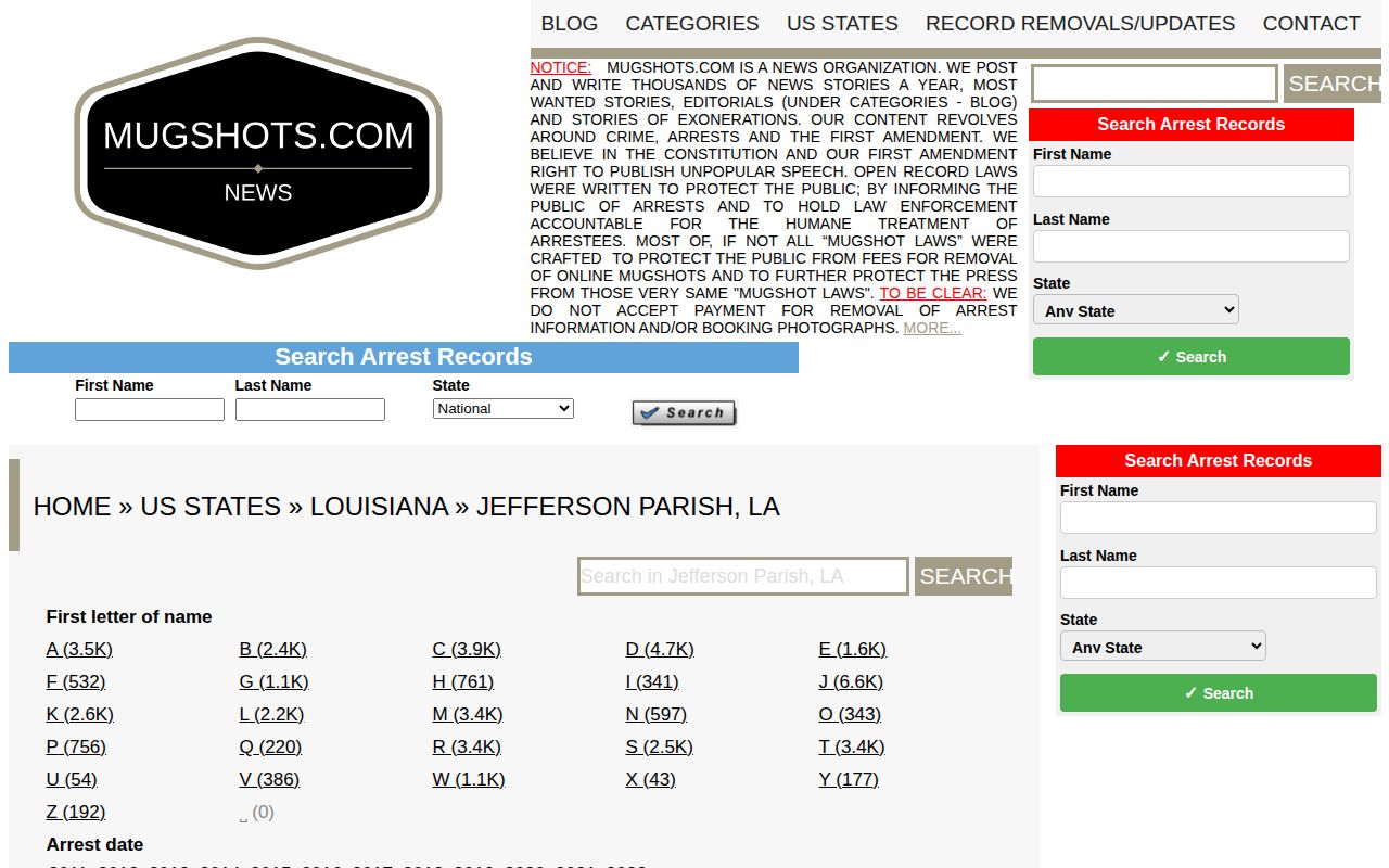 Unofficial Jefferson Parish mugshot site coverage page