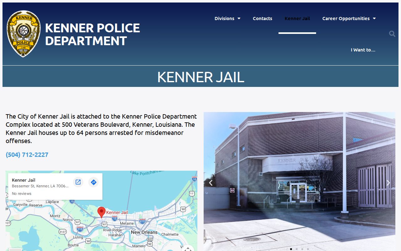 Official Kenner Police Department municipal jail information page